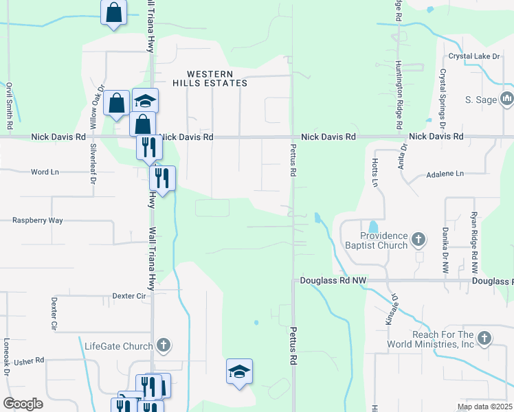 map of restaurants, bars, coffee shops, grocery stores, and more near 778 Pettus Road in Madison