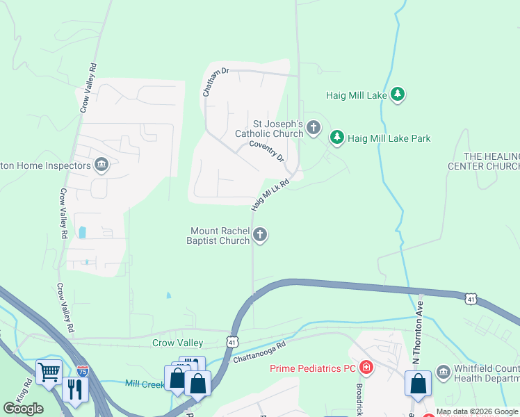 map of restaurants, bars, coffee shops, grocery stores, and more near 581 Mallard Road in Dalton