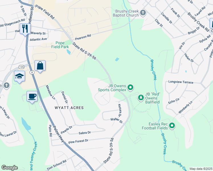 map of restaurants, bars, coffee shops, grocery stores, and more near 328 Springfield Circle in Easley