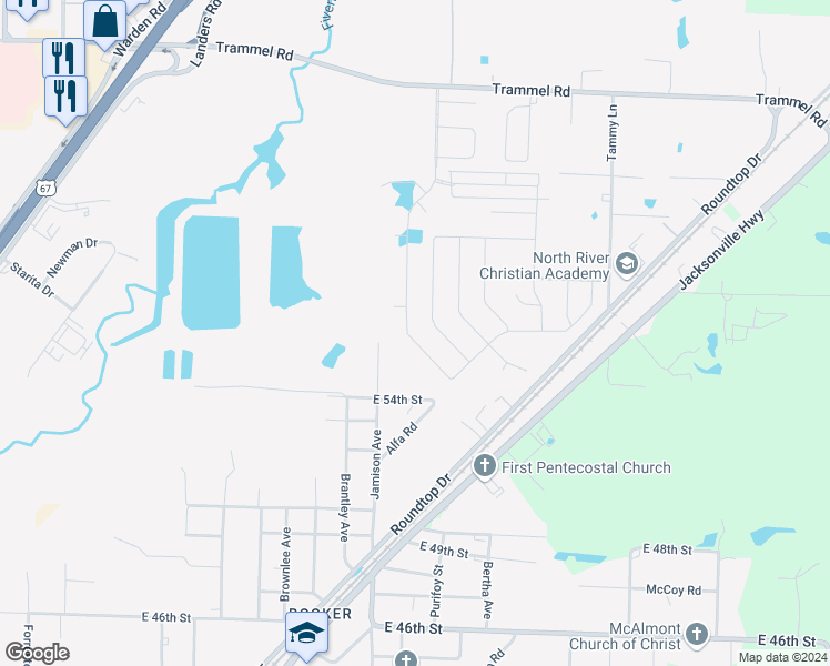 map of restaurants, bars, coffee shops, grocery stores, and more near 5525 Trammel Estates Drive in North Little Rock