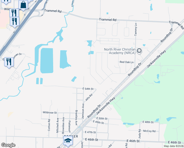 map of restaurants, bars, coffee shops, grocery stores, and more near 5525 Trammel Estates Drive in North Little Rock