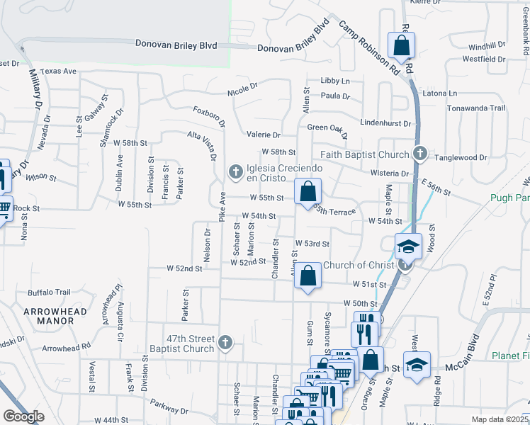 map of restaurants, bars, coffee shops, grocery stores, and more near 813 West 54th Street in North Little Rock