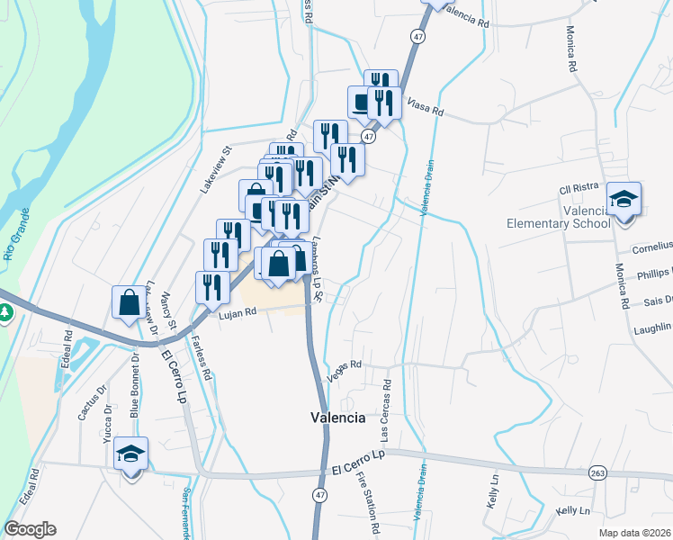 map of restaurants, bars, coffee shops, grocery stores, and more near 3445 Lambrose in Los Lunas