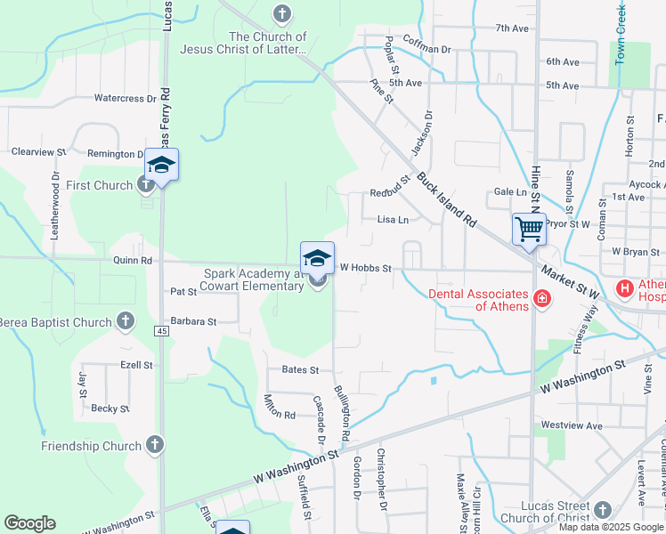 map of restaurants, bars, coffee shops, grocery stores, and more near 1701 West Hobbs Street in Athens