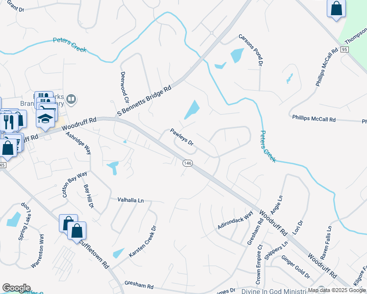 map of restaurants, bars, coffee shops, grocery stores, and more near 15 Ossabaw Loop in Simpsonville