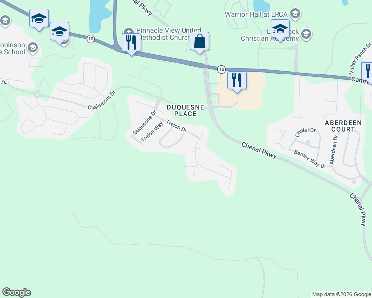 map of restaurants, bars, coffee shops, grocery stores, and more near 236 Trelon Circle in Little Rock