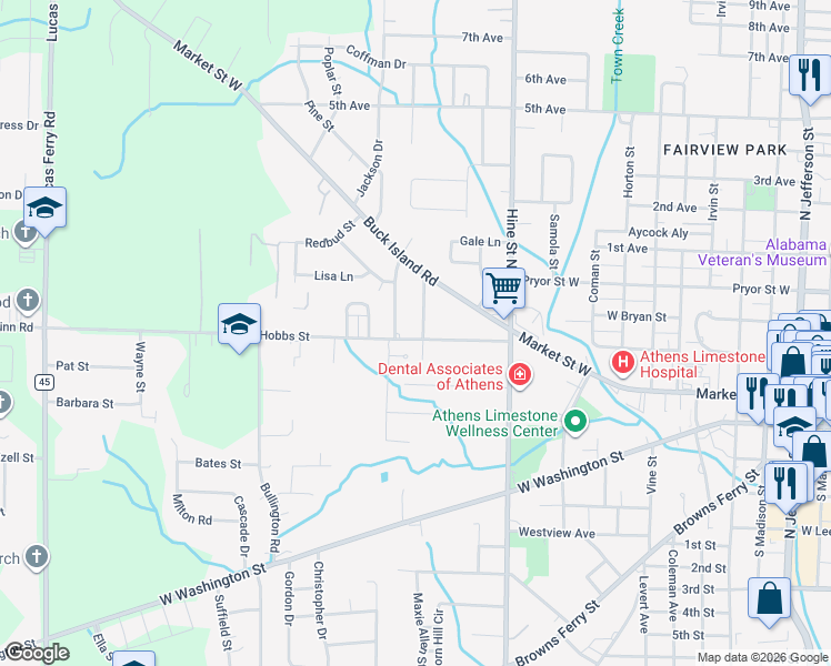 map of restaurants, bars, coffee shops, grocery stores, and more near 109 Shannon Street in Athens