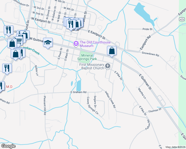 map of restaurants, bars, coffee shops, grocery stores, and more near 710 Indian Creek Road in Iuka