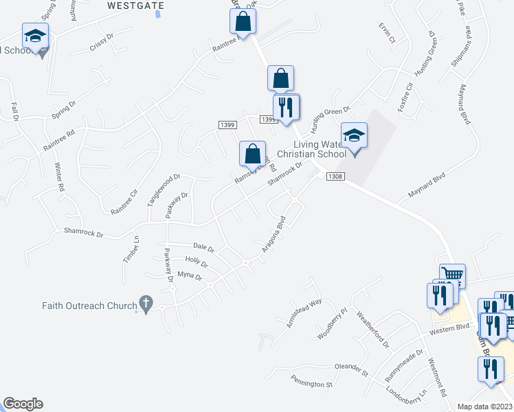 map of restaurants, bars, coffee shops, grocery stores, and more near 401 Dawn Court in Jacksonville