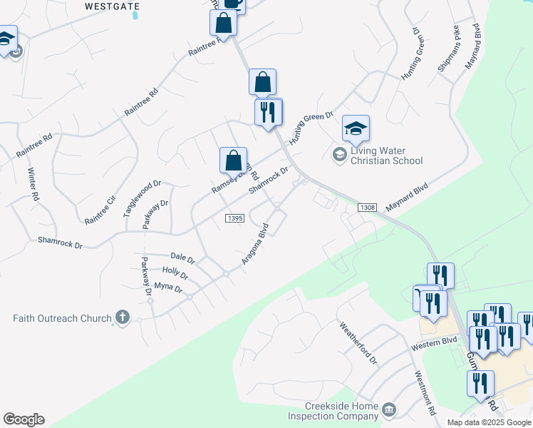 map of restaurants, bars, coffee shops, grocery stores, and more near 117 Shamrock Drive in Jacksonville