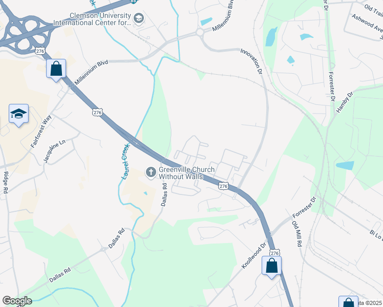 map of restaurants, bars, coffee shops, grocery stores, and more near 1401 Laurens View Road in Greenville