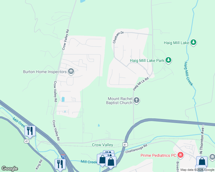 map of restaurants, bars, coffee shops, grocery stores, and more near 1906 Canterbury in Dalton