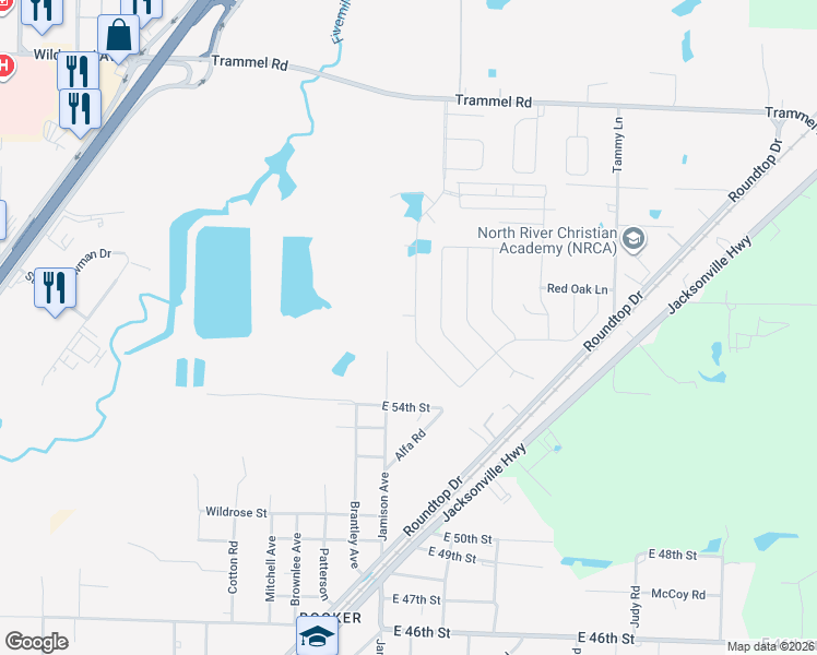 map of restaurants, bars, coffee shops, grocery stores, and more near 5617 Trammel Estates Drive in North Little Rock