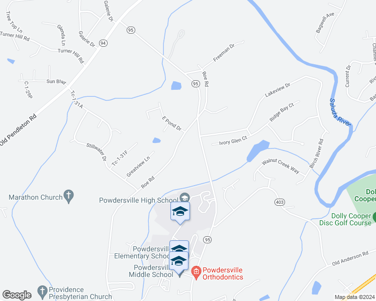 map of restaurants, bars, coffee shops, grocery stores, and more near 518 Roe Road in Greenville