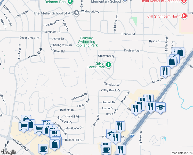 map of restaurants, bars, coffee shops, grocery stores, and more near 10 Knights Bridge Road in Sherwood