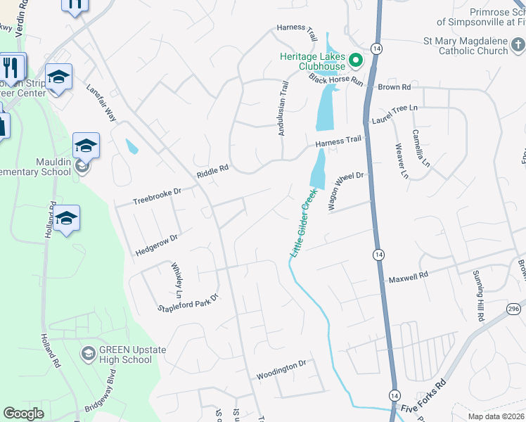 map of restaurants, bars, coffee shops, grocery stores, and more near 531 Morning Creek Place in Greenville