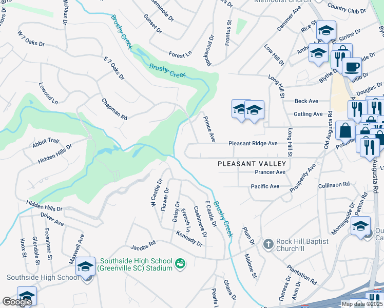 map of restaurants, bars, coffee shops, grocery stores, and more near 239 Pleasant Ridge Avenue in Greenville