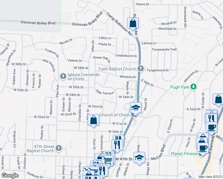 map of restaurants, bars, coffee shops, grocery stores, and more near 5504 Crescent Drive in North Little Rock