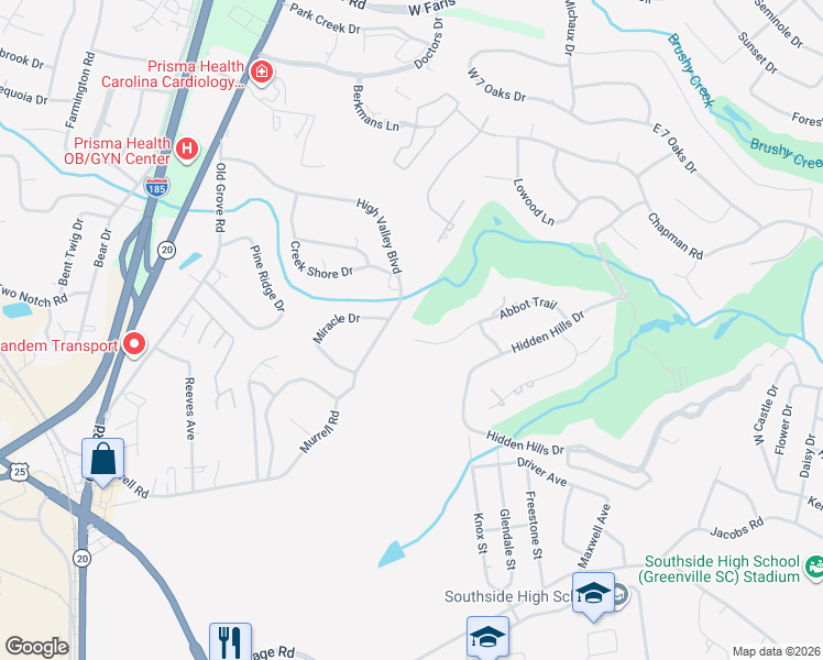 map of restaurants, bars, coffee shops, grocery stores, and more near 212 Abbot Trail in Greenville