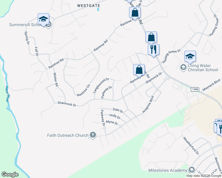 map of restaurants, bars, coffee shops, grocery stores, and more near 104 Allison Lane in Jacksonville