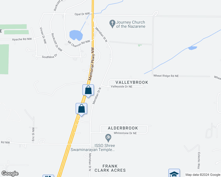 map of restaurants, bars, coffee shops, grocery stores, and more near 106 Valleyside Drive Northeast in Huntsville