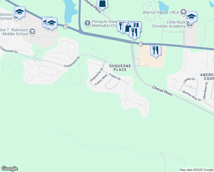 map of restaurants, bars, coffee shops, grocery stores, and more near 209 Trelon Circle in Little Rock