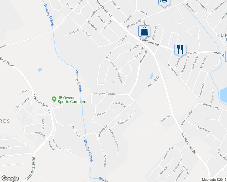 map of restaurants, bars, coffee shops, grocery stores, and more near 198 Longview Terrace in Easley