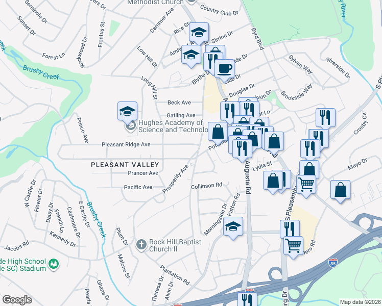 map of restaurants, bars, coffee shops, grocery stores, and more near 6 Prosperity Avenue in Greenville