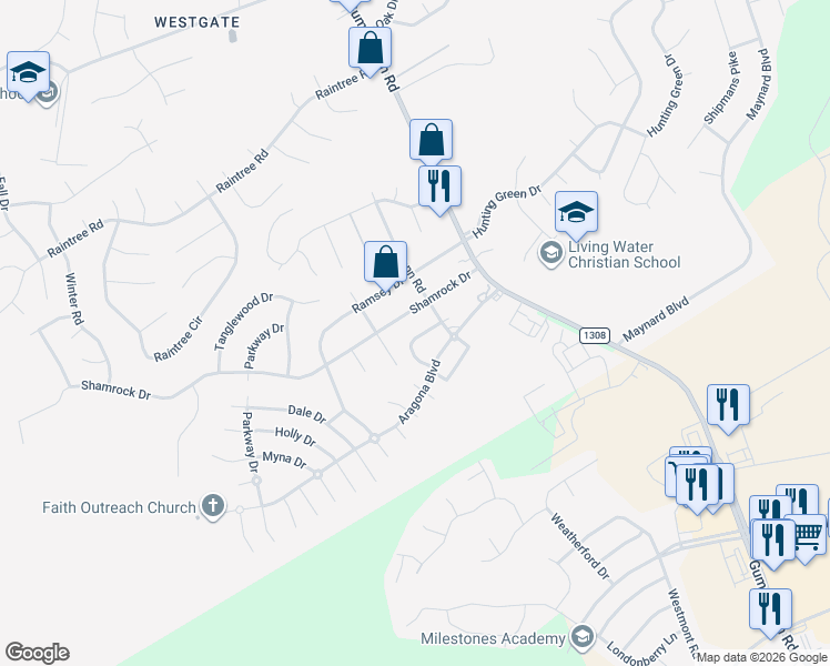 map of restaurants, bars, coffee shops, grocery stores, and more near 2 Aragona Boulevard in Jacksonville