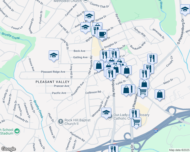 map of restaurants, bars, coffee shops, grocery stores, and more near 39 Potomac Avenue in Greenville