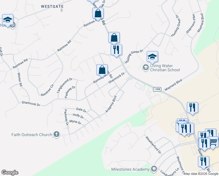 map of restaurants, bars, coffee shops, grocery stores, and more near 2 Aragona Boulevard in Jacksonville