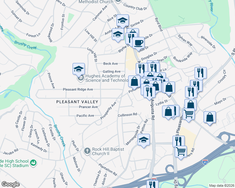 map of restaurants, bars, coffee shops, grocery stores, and more near 6 Prosperity Avenue in Greenville