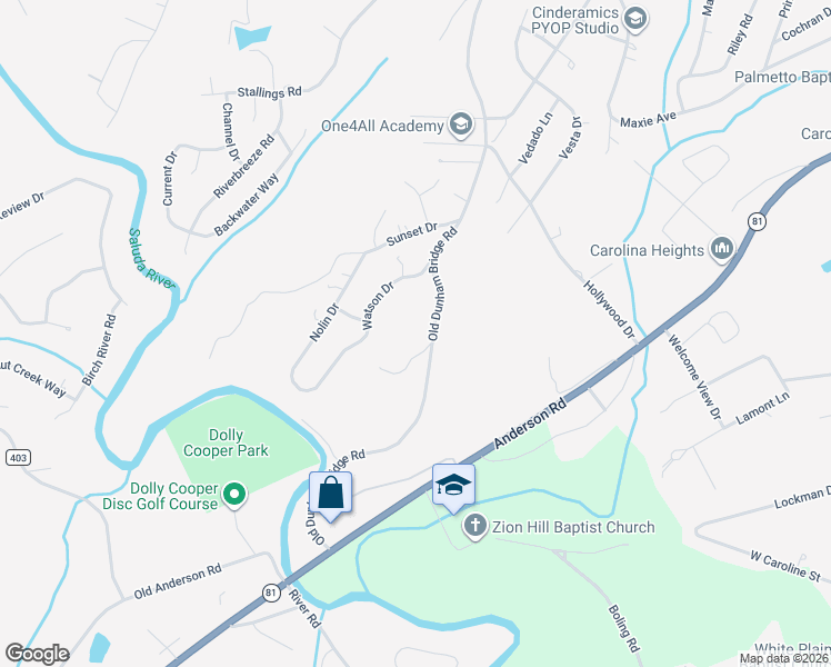 map of restaurants, bars, coffee shops, grocery stores, and more near 622 Old Dunham Bridge Road in Greenville