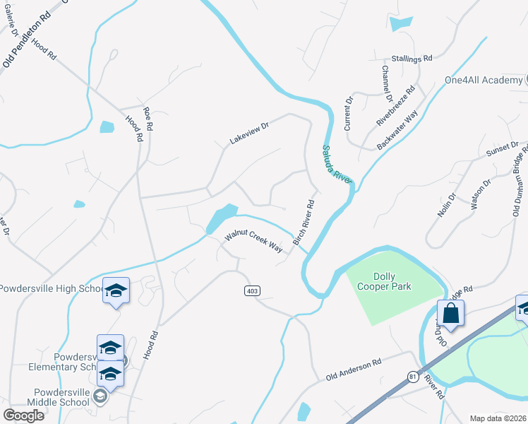 map of restaurants, bars, coffee shops, grocery stores, and more near 306 Cedar Berry Lane in Powdersville