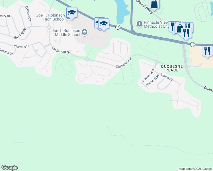 map of restaurants, bars, coffee shops, grocery stores, and more near 137 Challain Drive in Little Rock