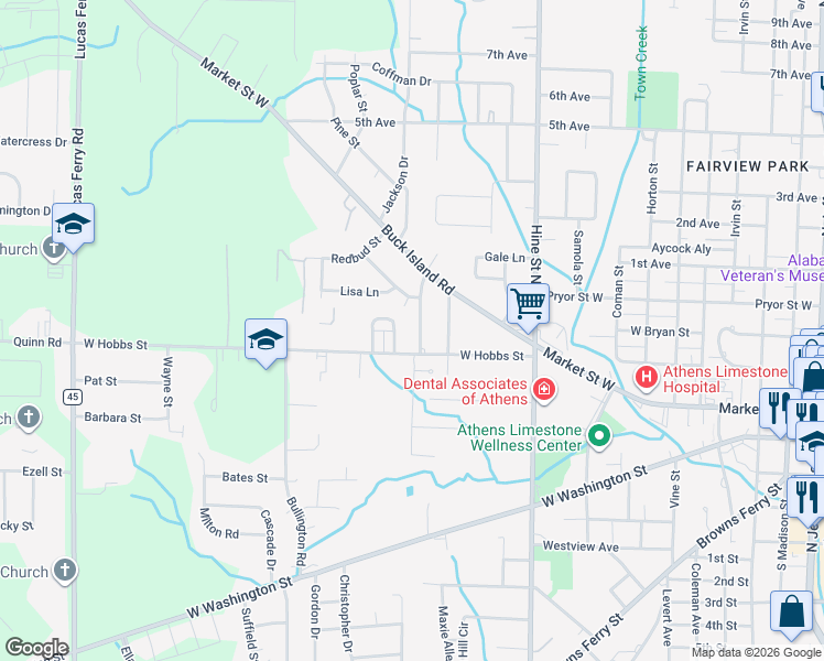 map of restaurants, bars, coffee shops, grocery stores, and more near 112 Hammons Street in Athens