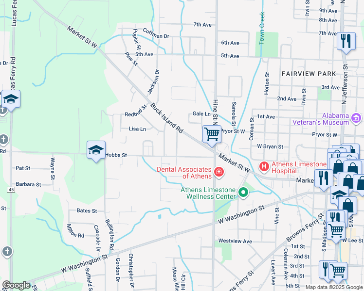 map of restaurants, bars, coffee shops, grocery stores, and more near 109 Shannon Street in Athens