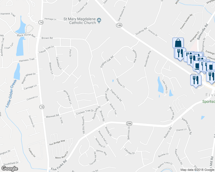 map of restaurants, bars, coffee shops, grocery stores, and more near 244 English Oak Road in Simpsonville