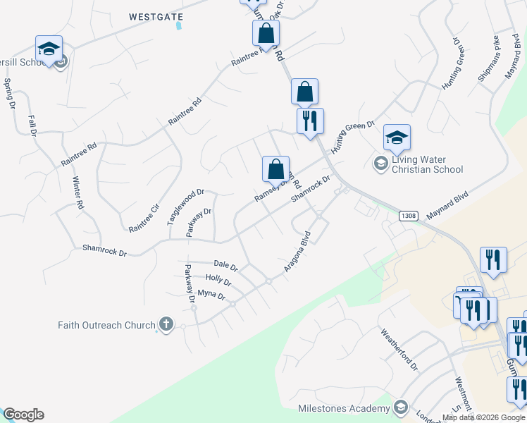 map of restaurants, bars, coffee shops, grocery stores, and more near 300 Shamrock Drive in Jacksonville