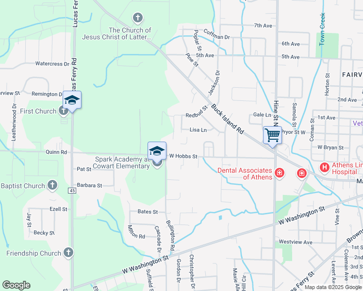 map of restaurants, bars, coffee shops, grocery stores, and more near 1600 West Hobbs Street in Athens
