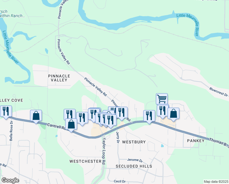 map of restaurants, bars, coffee shops, grocery stores, and more near 11 Ison Creek Cove in Little Rock