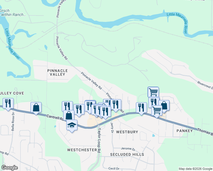 map of restaurants, bars, coffee shops, grocery stores, and more near 11 Ison Creek Cove in Little Rock