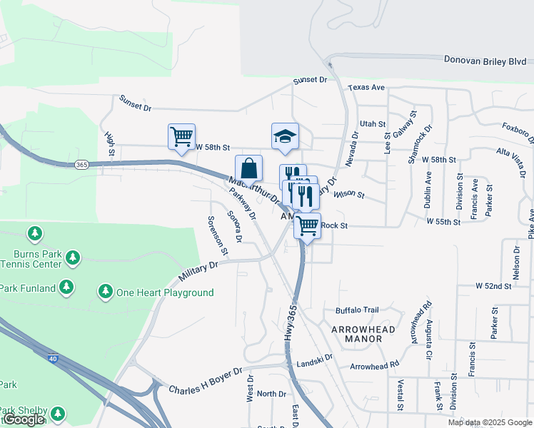 map of restaurants, bars, coffee shops, grocery stores, and more near 5513 Macarthur Drive in North Little Rock