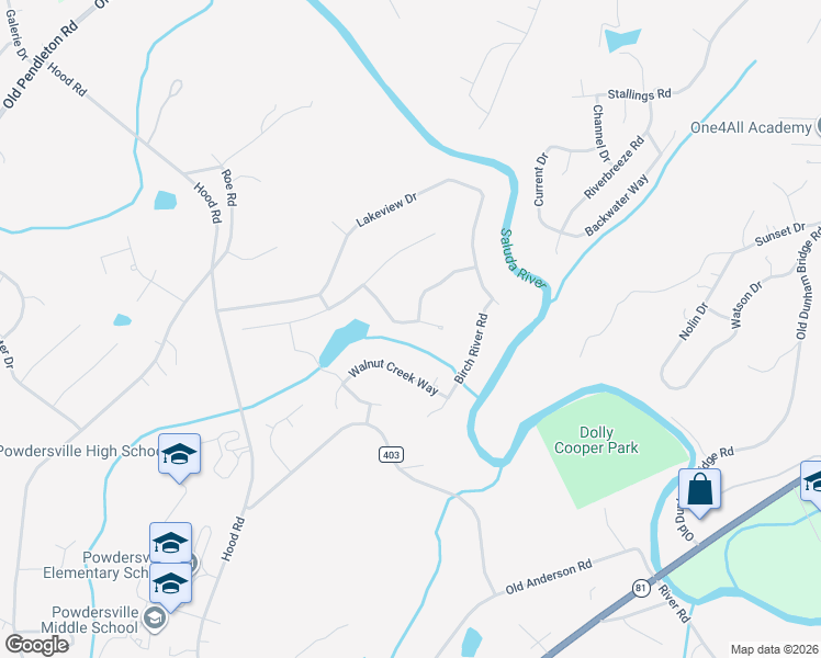 map of restaurants, bars, coffee shops, grocery stores, and more near 306 Cedar Berry Lane in Powdersville