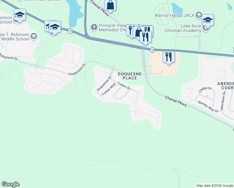 map of restaurants, bars, coffee shops, grocery stores, and more near 209 Trelon Circle in Little Rock
