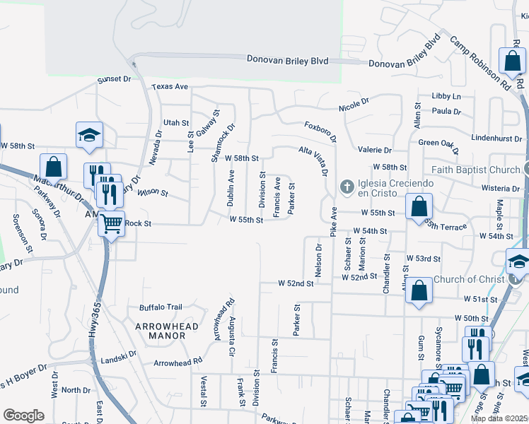 map of restaurants, bars, coffee shops, grocery stores, and more near 5504 Division Street in North Little Rock