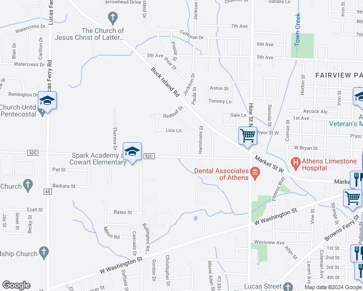 map of restaurants, bars, coffee shops, grocery stores, and more near 151 Sycamore Pl in Athens