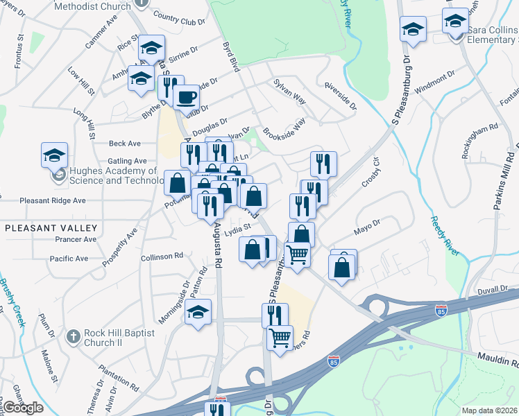 map of restaurants, bars, coffee shops, grocery stores, and more near 109 Mauldin Road in Greenville