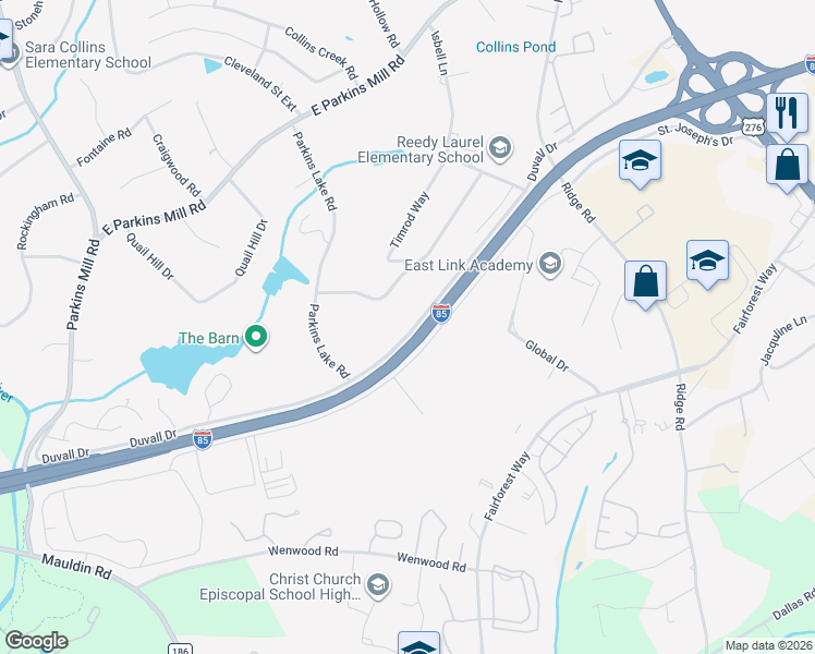 map of restaurants, bars, coffee shops, grocery stores, and more near 4605 Dairy Drive in Greenville