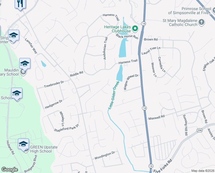 map of restaurants, bars, coffee shops, grocery stores, and more near 4 Smokerise Court in Greenville